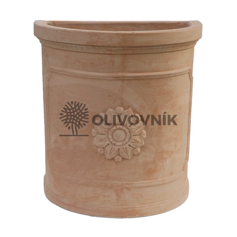 Terakota - kvetináč - Semi Circle with Rose - Taliansko